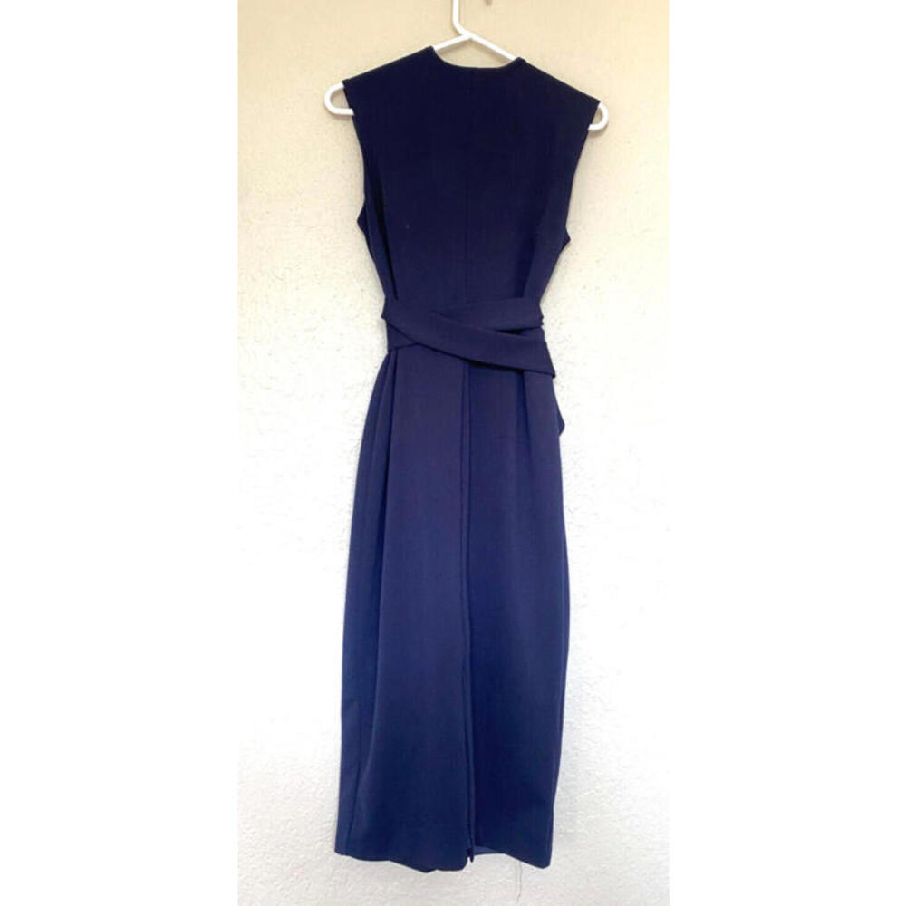 Alexia Admor Women's Lined Navy Round Neck Sleeveless Sheath Midi cross Dress 8